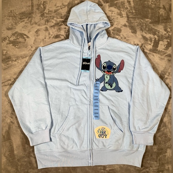 Disney Stitch Full Zip Jackets Women’s Lg Blue Stitch Embroidered Patches NWT - Picture 1 of 11